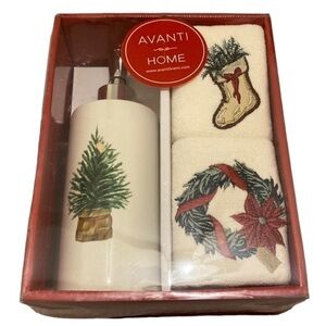 AVANTI HOME 3 pieces gift set: lotion pump and 2 towels with Christmas decor.New